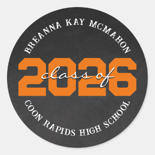 Orange Chalkboard Class Graduation Stickers