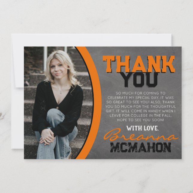 Orange Chalkboard Graduation Thank You Card (Front)