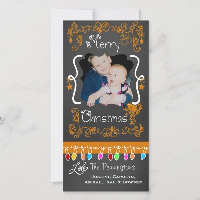Orange Chalkboard Merry Christmas Photo Card (Front)