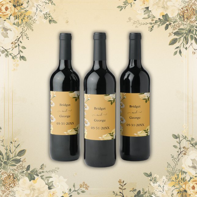 orange Charming Retro Floral Wedding Wine Label (Creator Uploaded)