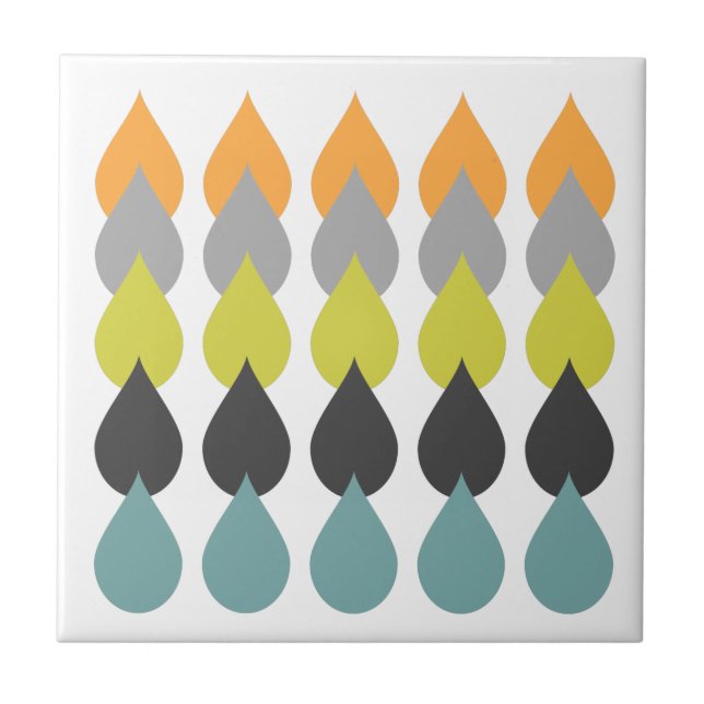 Orange Chartreuse Yellow Aqua Patterned Tile (Front)