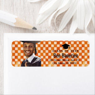 Orange Check Custom Photo Graduate Return Adrress