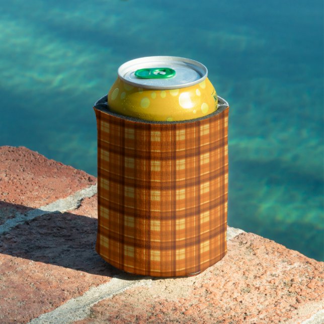Orange Checked Tartan Print, Can Cooler (In Situ Pool)