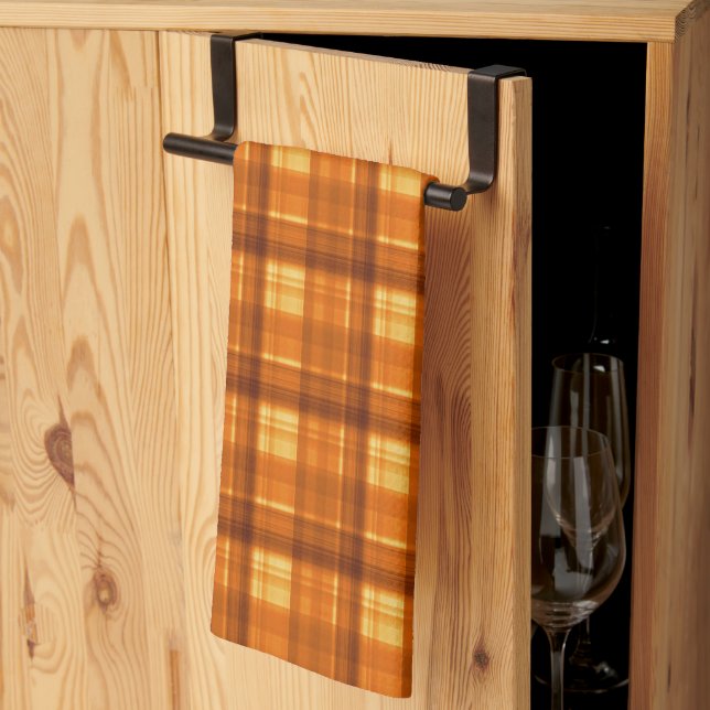 Orange Checked Tartan Print, Kitchen Towel (Thirds Fold)