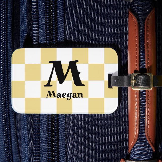 Orange Checkered Pattern Background Luggage Tag (Front Insitu 4)