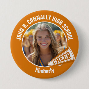 Orange Cheerleader Photo High School Large Spirit 3 Inch Round Button