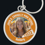 Orange Cheerleader Photo High School Spirit Keychain<br><div class="desc">This cool customized high school cheerleader photo gift features white typography of your team and player name on an orange keychain with a cheer megaphone. Personalize with your student's photograph and class year as a proud cheerleading parent. A great gift for a mom or dad.</div>