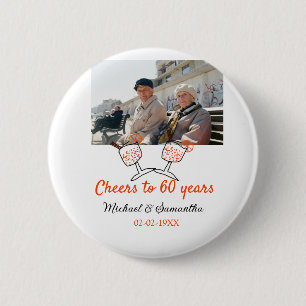 Orange cheers to 60 years anniversary wedding 2 inch round button