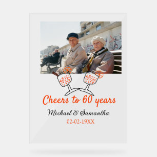 Orange cheers to 60 years anniversary wedding acrylic sign