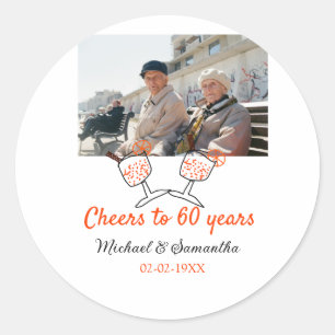 Orange cheers to 60 years anniversary wedding classic round sticker