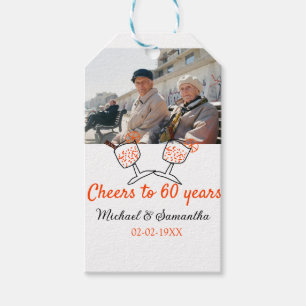 Orange cheers to 60 years anniversary wedding gift tags