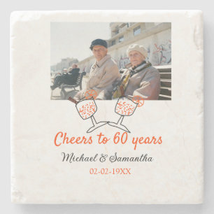 Orange cheers to 60 years anniversary wedding  stone coaster