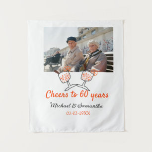 Orange cheers to 60 years anniversary wedding tapestry