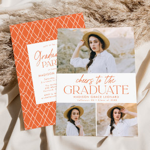 Orange Cheers to the Grad Photo Graduation Party Invitation