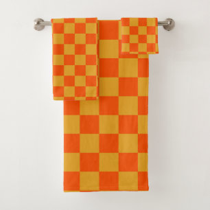 Orange Chequerboard Bath Towel Set