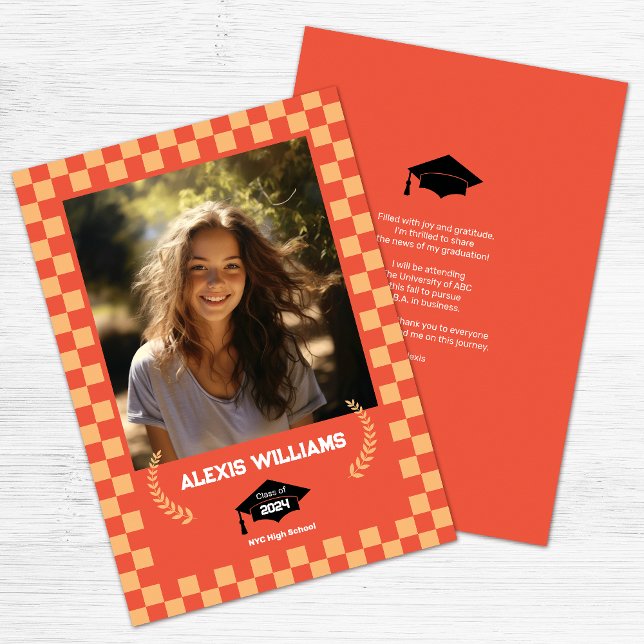 Orange Chequerboard Custom Photo  Announcement (Creator Uploaded)