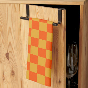 Orange Chequerboard Kitchen Towel