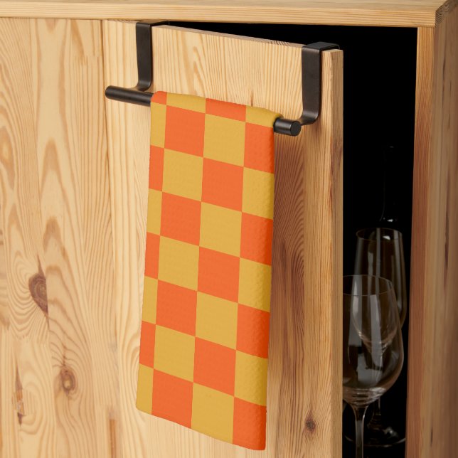 Orange Chequerboard Kitchen Towel (Thirds Fold)