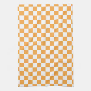 Orange Chequerboard Pattern Kitchen Towel