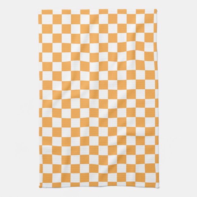 Orange Chequerboard Pattern Kitchen Towel (Vertical)