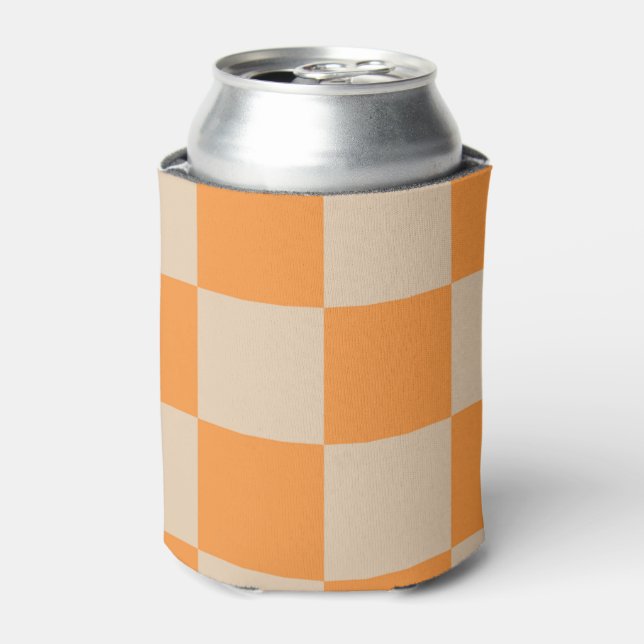 Orange Chequerboard Retro Geometric Checks  Can Cooler (Can Front)