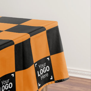 Orange Chequered Business Logo Work Event / Party Tablecloth