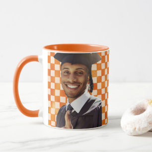 Orange Chequered Custom Portrait Men Graduation Mug
