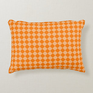 Orange Chequered Diamond Pattern Accent Pillow