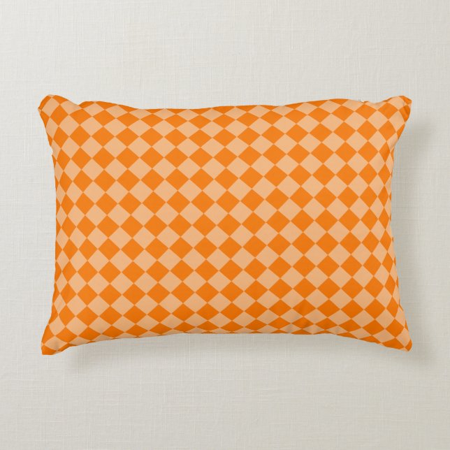 Orange Chequered Diamond Pattern Accent Pillow (Front)