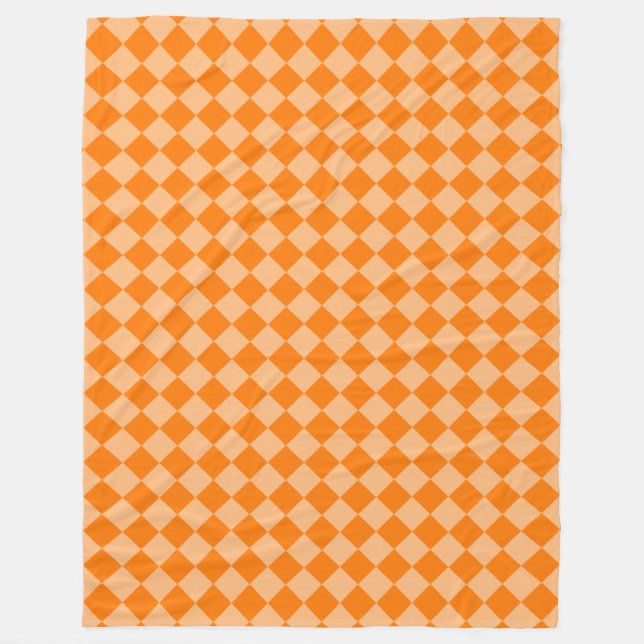 Orange Chequered Diamond Pattern Fleece Blanket (Front)