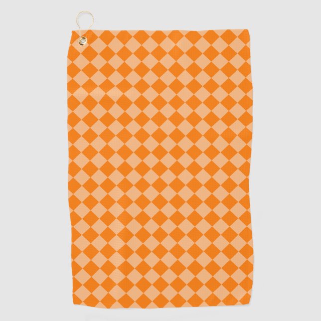 Orange Chequered Diamond Pattern Golf Towel (Front)
