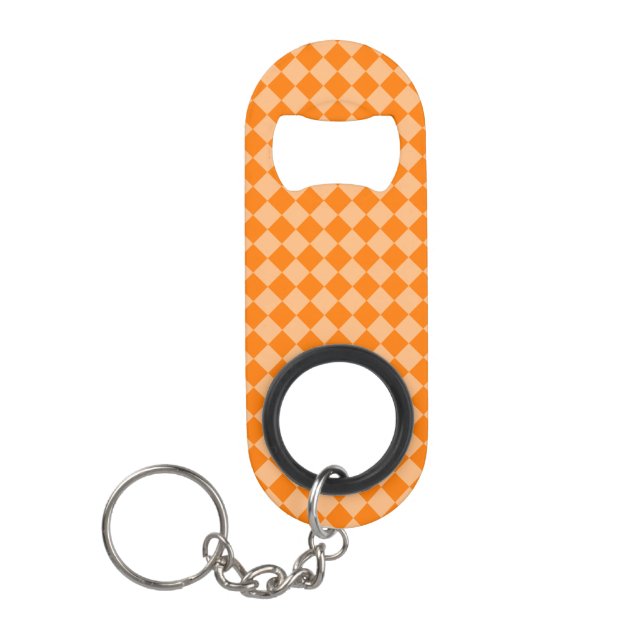 Orange Chequered Diamond Pattern Keychain Bottle Opener (Front)