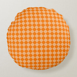 Orange Chequered Diamond Pattern Round Pillow