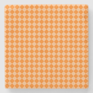 Orange Chequered Diamond Pattern Stone Coaster