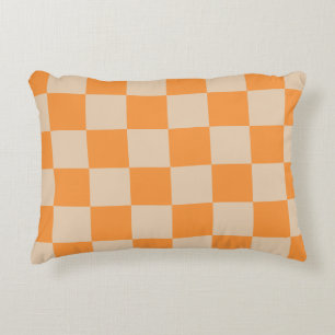 Orange Chequered Gingham Pattern Accent Pillow
