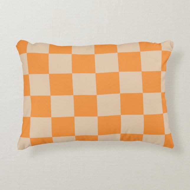 Orange Chequered Gingham Pattern Accent Pillow (Front)