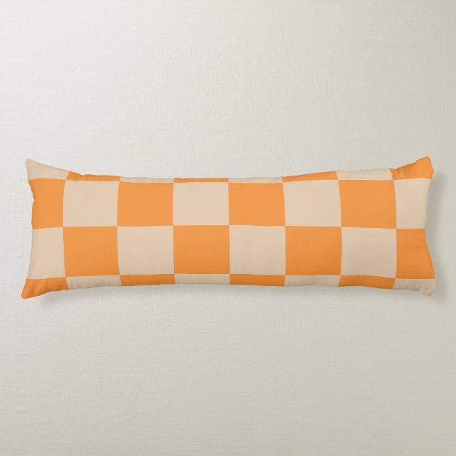 Orange Chequered Gingham Pattern Body Pillow (Front)