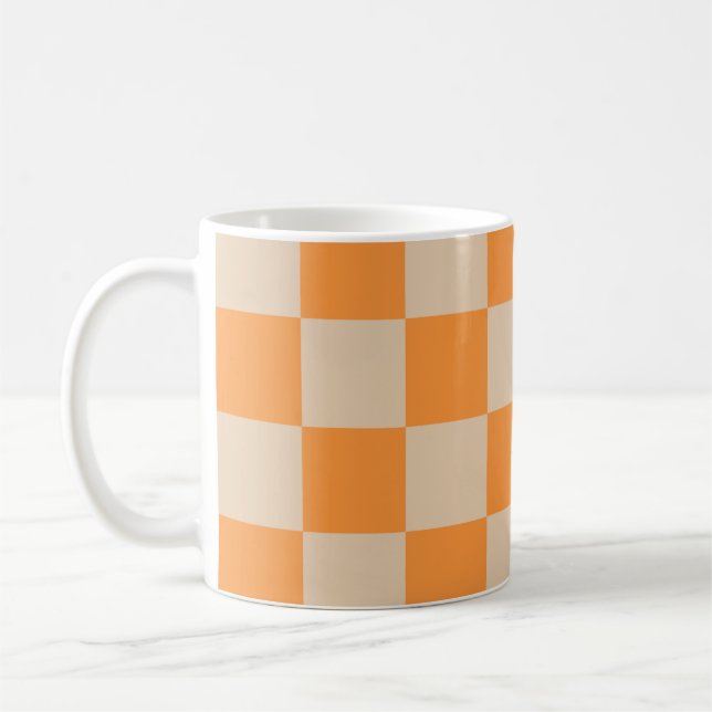 Orange Chequered Gingham Pattern Coffee Mug (Left)