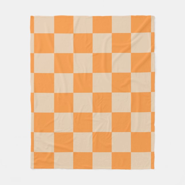 Orange Chequered Gingham Pattern Fleece Blanket (Front)