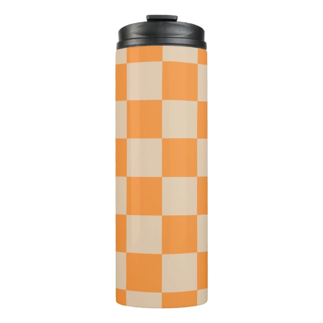 Orange Chequered Gingham Pattern Thermal Tumbler (Front)