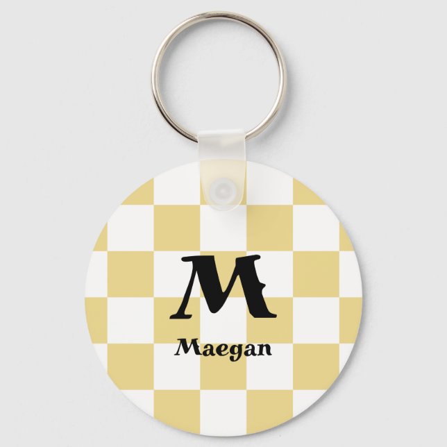 Orange Chequered Pattern Background Keychain (Front)