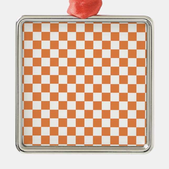 Orange Chequered Pattern Metal Ornament (Front)