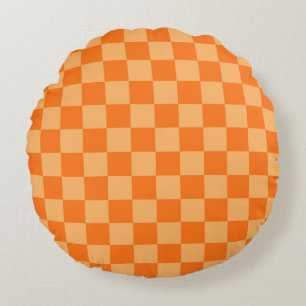 Orange Chequered Plaid Pattern Design Round Pillow