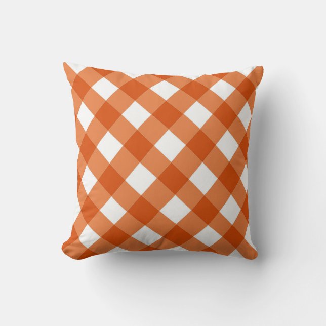Orange Chequered Throw Pillow (Front)