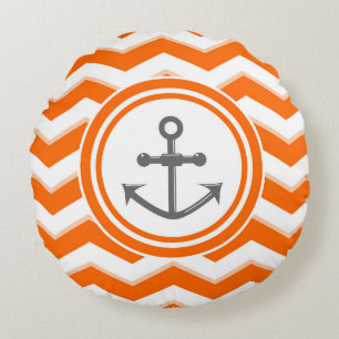 Orange chevron and anchor sailing pattern round pillow