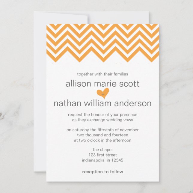 Orange Chevron Faire-part de mariage (Devant)