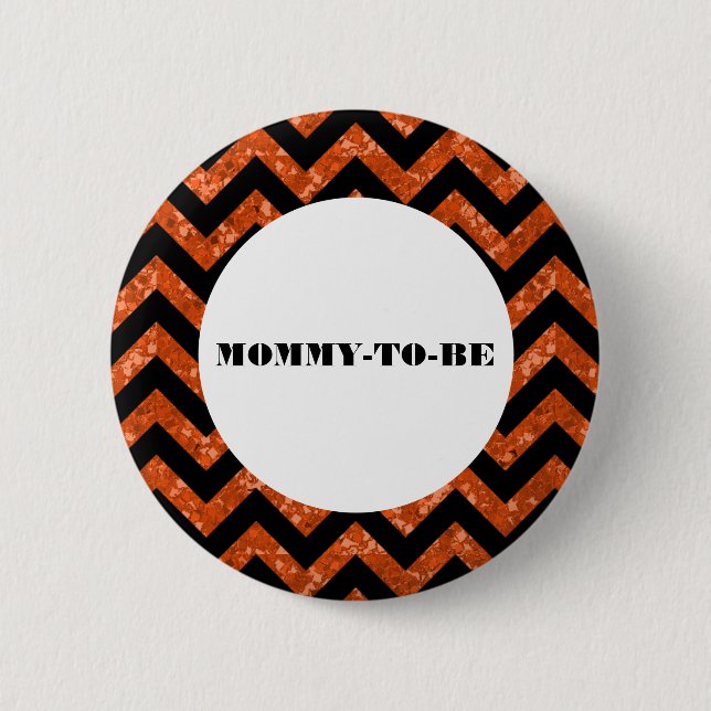 Orange Chevron Glitter Baby Shower Button (Front)