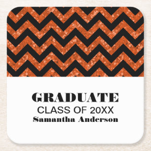 Orange Chevron Glitter Graduation Coasters