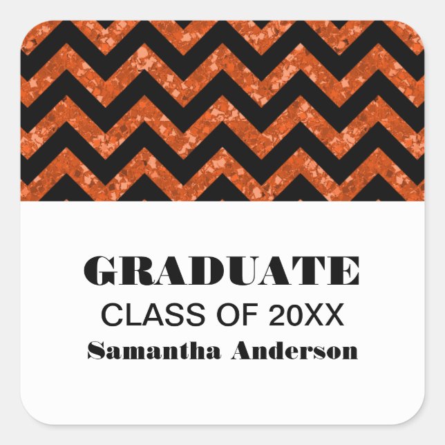 Orange Chevron Glitter Graduation Stickers (Front)