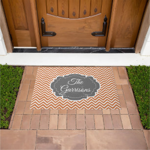 Orange Chevron Personalized Doormat